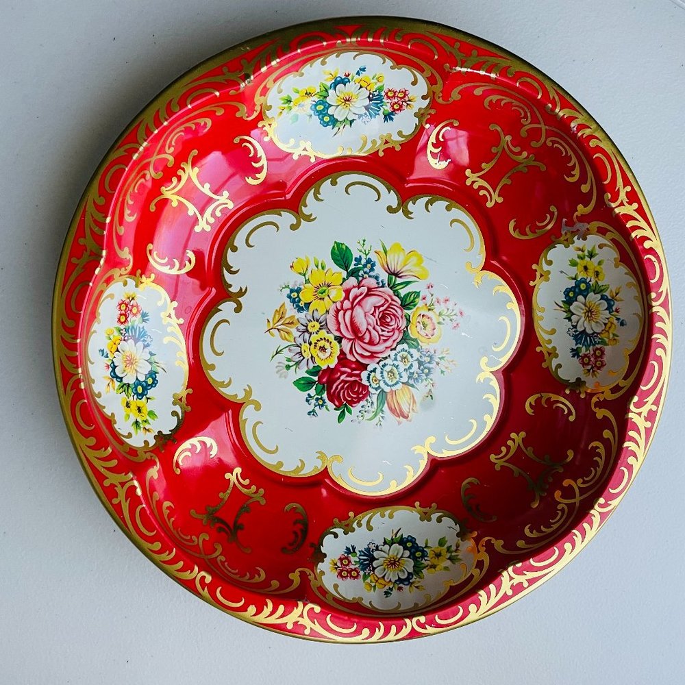 Vintage Daher Decorated Ware Floral Metal Bowl 10” Made in England 1971